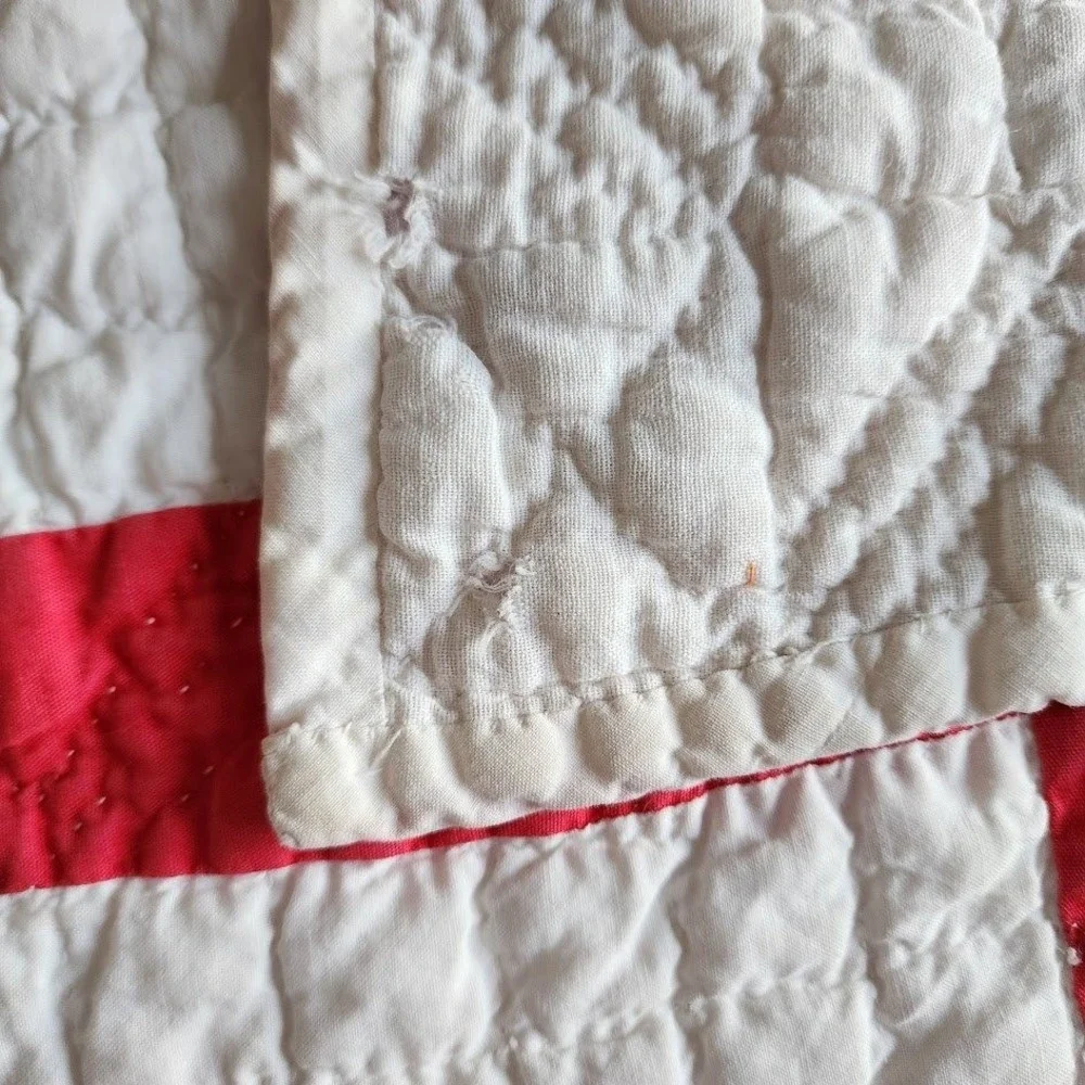 1940s HANDMADE Floral Basket Appliqué‎ Quilt Red Sashing Americana 98x65